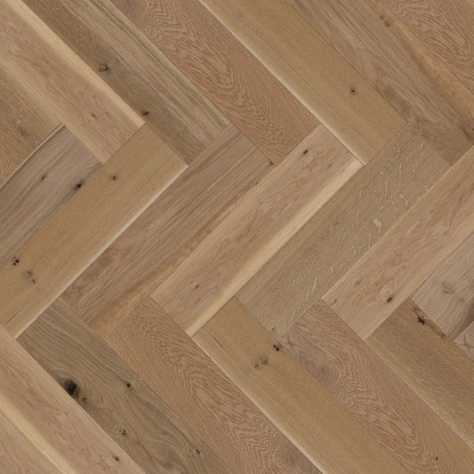 Natural - Duramatt in White Oak - 5" Character Brushed Herringbone Hardwood