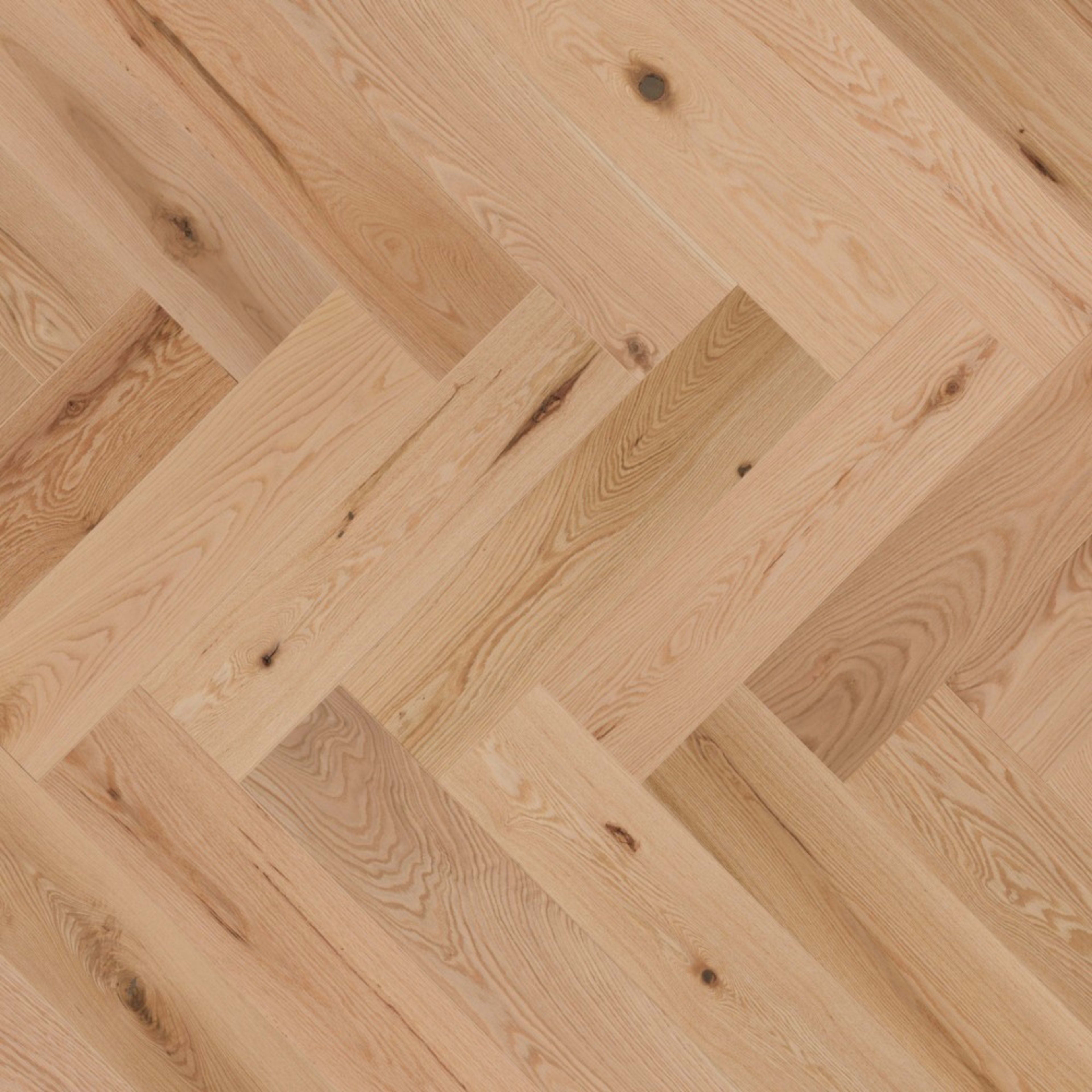 Natural - Duramatt in Red Oak - 5" Character Brushed Herringbone Hardwood